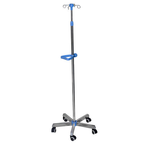 带滑轮输液架 - BIHR001B - BiHealthcare - 4 个钩子 / 伸缩 / 不锈钢