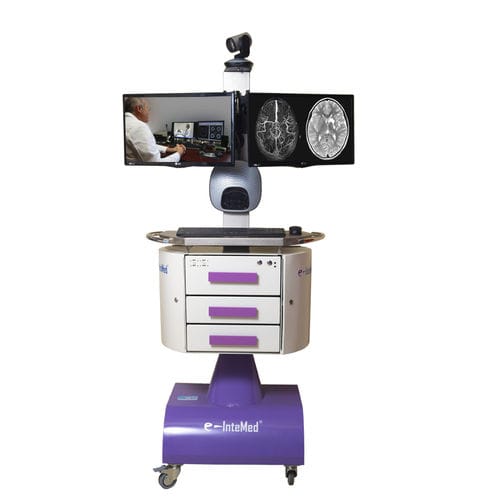 视频会议远程医疗推车 - e-InteMed  - e- InteMed Telemedicina S.L. - 电池驱动 / 带有听诊器 / 心电图