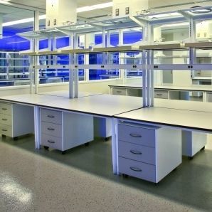 带水槽实验台 -  Optima™ 2100 - Mott Manufacturing - 不锈钢 / 岛台式 / 带搁板