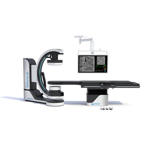 数字荧光透视系统 - Omega Medical Imaging - 介入性荧光透视 / 倾斜检查台 / 地面固定式C型臂