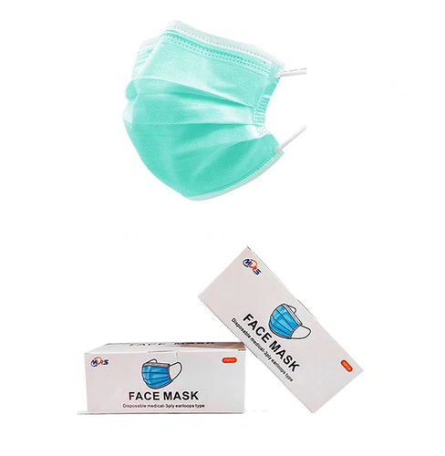 成人手术口罩 - Xiantao Yuanjie Nonwoven Products - 50个每盒 / 绿色 / 三层叠式