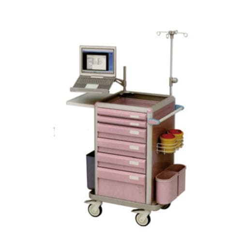 急救推车 - B 25 - Tianjin Kangli Medical Instrument - 铝制 / 带垃圾桶 / 带输液架