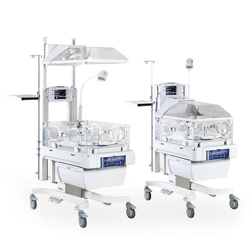 带滑轮新生儿保育箱 - YP-3000 - Ningbo David Medical Device - 可调高度 / 带监护仪 / 带光疗灯