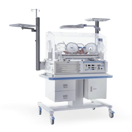 带滑轮新生儿保育箱 - YP-500A - Ningbo David Medical Device - 带触摸屏 / 带光疗灯 / 带秤