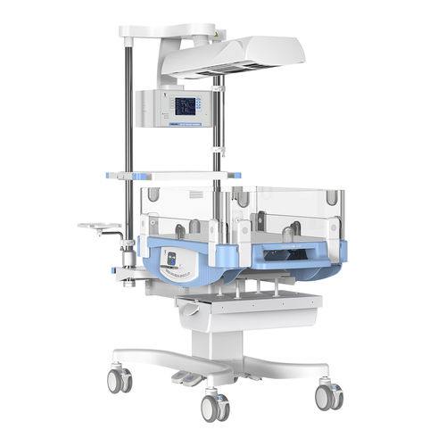 带收纳婴儿辐射保暖台 - HKN-2001 - Ningbo David Medical Device - 带光疗灯 / 高度可调节 / 滑轮