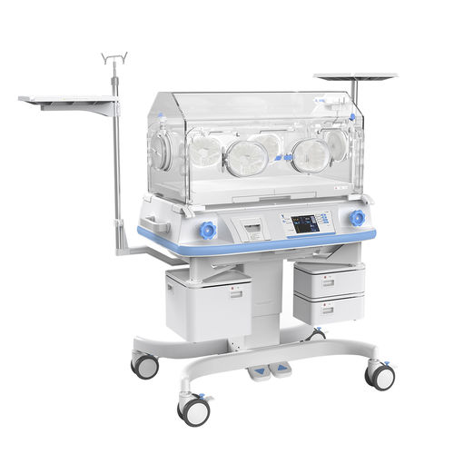 带滑轮新生儿保育箱 - YP-2000 - Ningbo David Medical Device - 可调高度 / 带收纳 / 带4个操作窗口