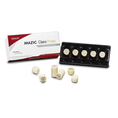玻璃陶瓷牙科材料 - MAZIC Claro Press - VERICOM Co., Ltd.   - 焦硅酸锂 / 用于牙贴面 / 用于牙嵌