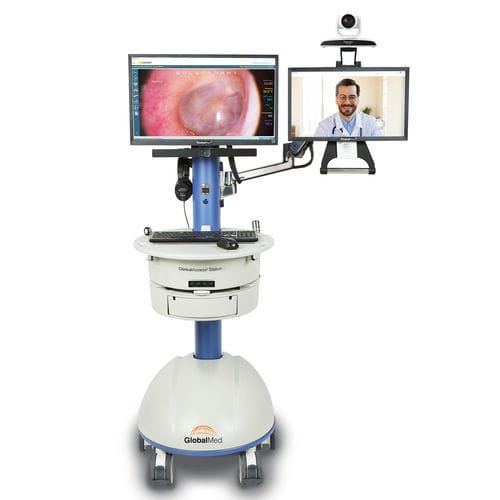 电池驱动远程医疗推车 - ClinicalAccess® - GlobalMed - 可调高度 / 带抽屉 / 安全