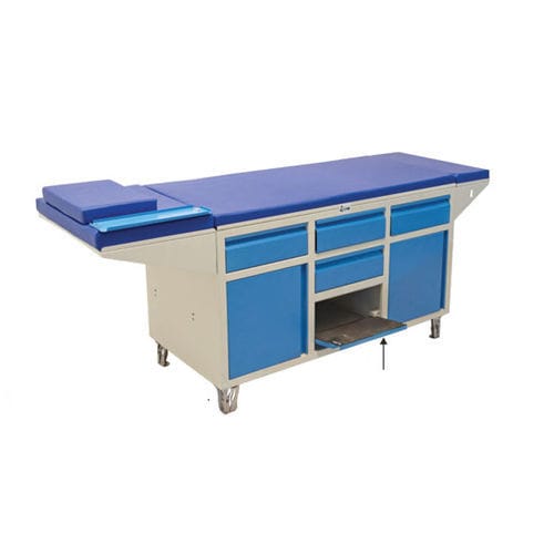 手动检查床 - 92X4 - Shree Hospital Equipments - 带收纳 / 2分区式 / 蓝色