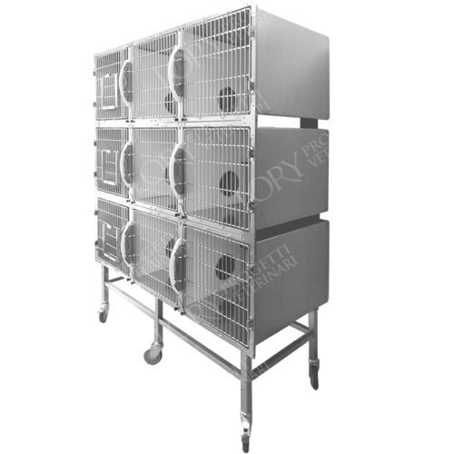 猫动物笼具 - GA032 - Lory Progetti Veterinari srl - 9格 / 带滑轮 / 不锈钢