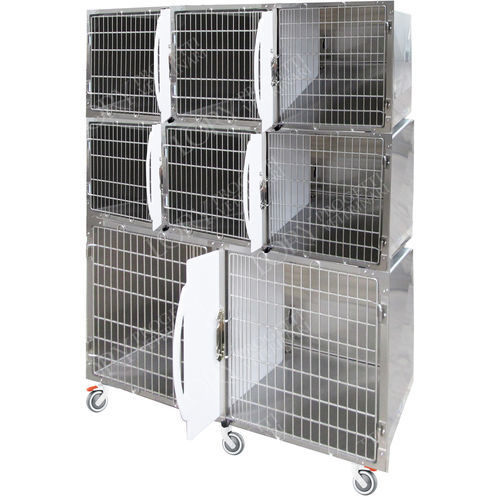猫动物笼具 - GA021 - Lory Progetti Veterinari srl - 8格 / 带滑轮 / 不锈钢