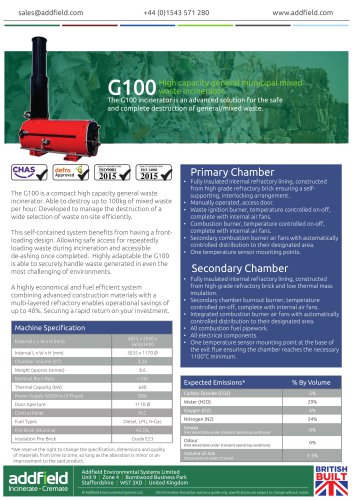 Addfield G100 General Waste Incinerator Datasheet