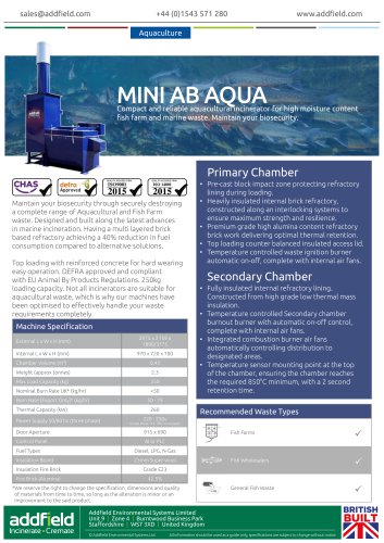 Addfield Mini AB AQUA Aquacultural Waste Incinerator Datasheet