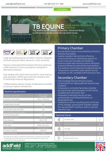 Addfield TB Equine Cremation Machine Datasheet