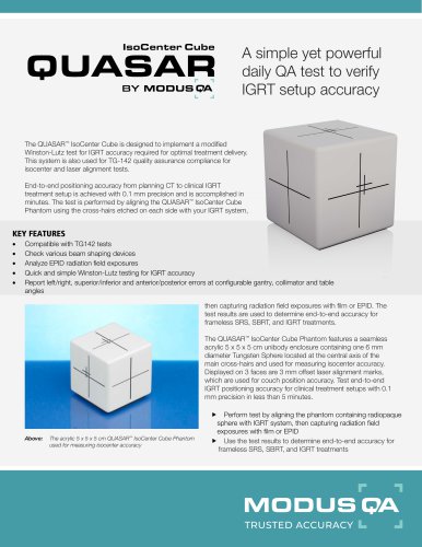 Modus QA - Product Data Sheet - IsoCenter Cube