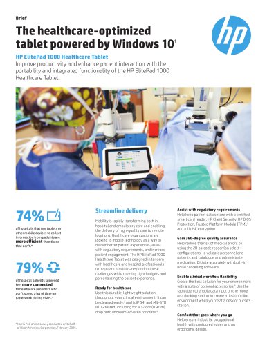 The healthcare-optimized tablet powered by Windows 101 HP ElitePad 1000 Healthcare Tablet