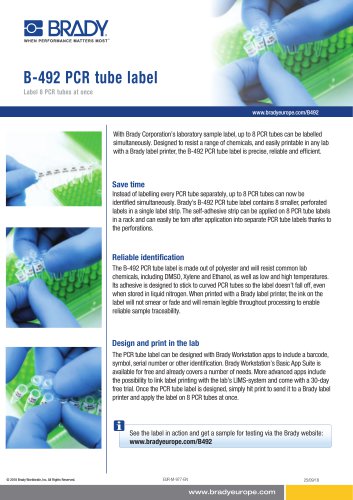 Brady B-492 PCR tube label - Label 8 PCR tubes at once