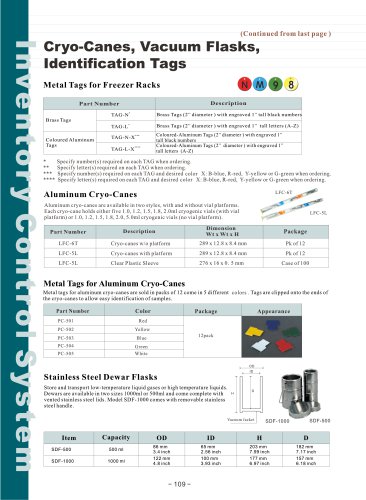 Cryo-Canes, Vacuum Flasks, Identification Tags