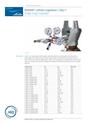 REDLINE Cylinder regulator C200/1