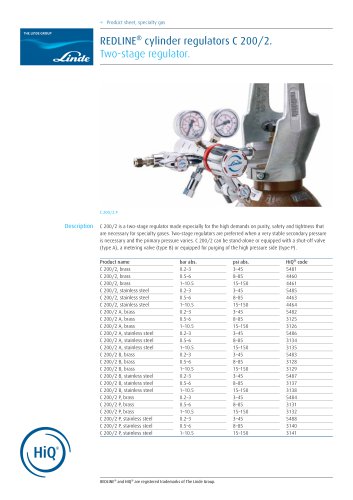 REDLINE® cylinder regulators C 200/2.