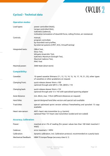 Cyclus2 - Technical data