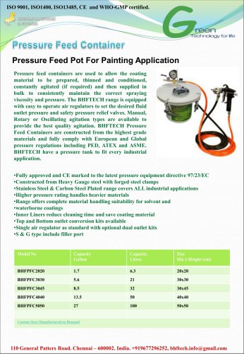 Pressure Feed Container For Painting Application