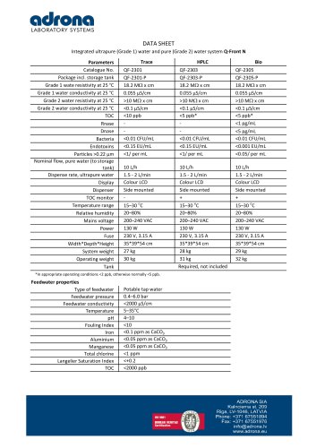 Integrated ultrapure (Grade 1) water and pure (Grade 2) water system Q-Front N