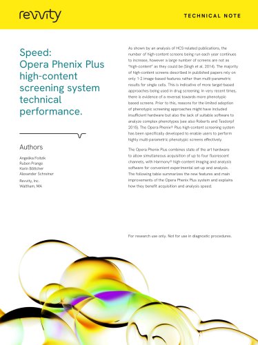 Speed: Opera Phenix Plus high-content screening system technical performance.