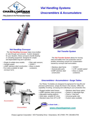 Vial Handling Systems Unscramblers & Accumulators