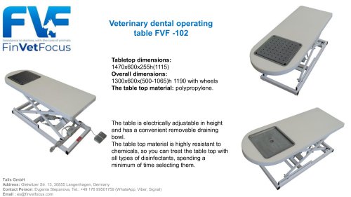 Veterinary dental operating table FVF -102 - Finvetfocus