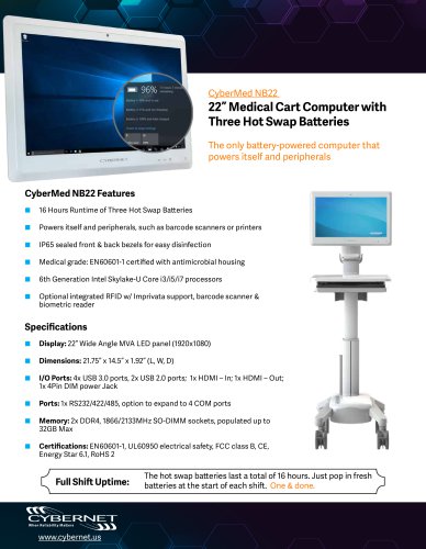 22" Medical Cart PC with 3 Hot Swap Batteries Product Overview