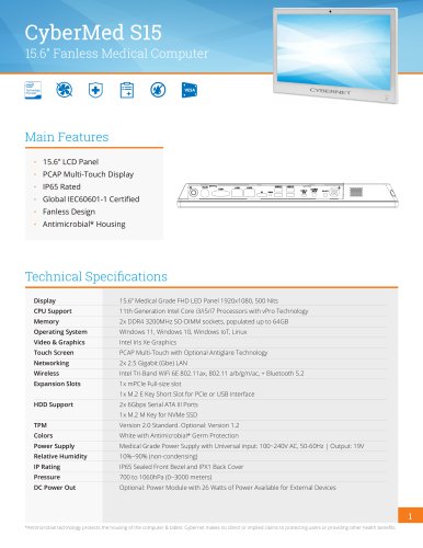 CyberMed S15 Tech Specs