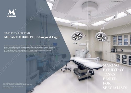 JD1800 PLUS, JD1800L PLUS, JD1800G PLUS, JD1800J PLUS LED Surgical Light Catalog