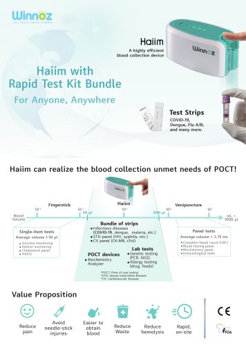 Haiim blood collection system for bundling with test strips, POCT