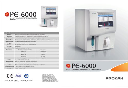 PE-6000 3-part,touch scree, full automatic hematology, flow cytometry ,