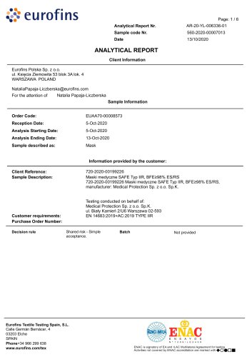 EUROFINS Laboratory report of waterproofing tests