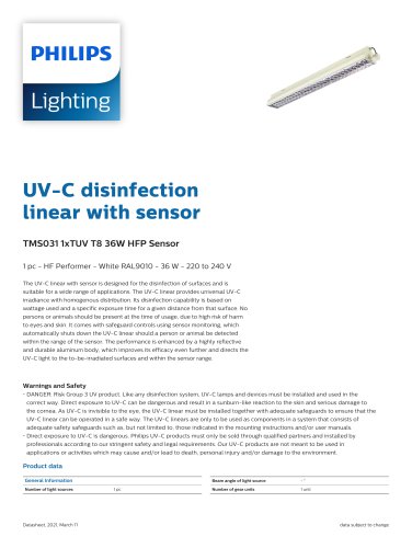 UV-C disinfection linear with sensor