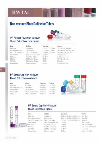 HWTAI Non-vacuum Blood Collection Tubes 2023