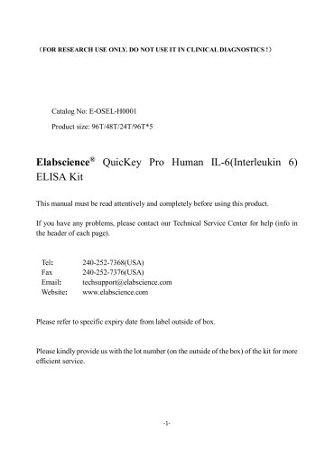 Elabscience® QuicKey Pro Human IL-6(Interleukin 6) ELISA Kit