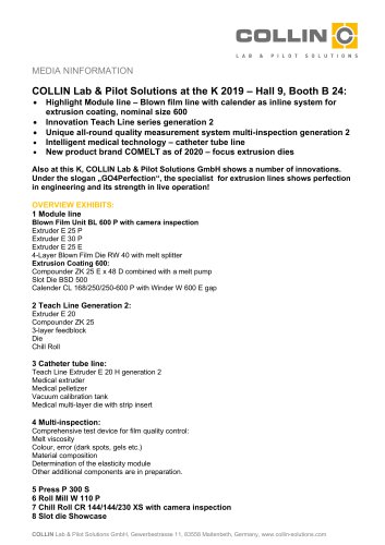 COLLIN Lab & Pilot Solutions at the K 2019