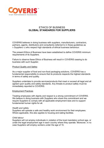GLOBAL STANDARDS FOR SUPPLIERS