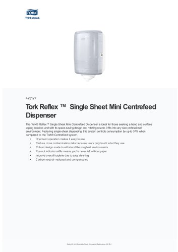 TorkReflex ™ Single Sheet Mini Centrefeed Dispenser