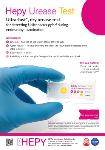 Hepy Urease Test - dry urease test for detecting Helicobacter pylori during endoscopy examination