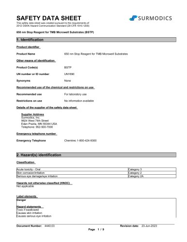 650 nm Stop Reagent for TMB Microwell Substrates (BSTP)