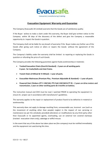Evacuation Equipment Warranty and Guarantee