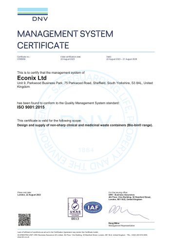 Bio-bin® ISO Registration Certificate