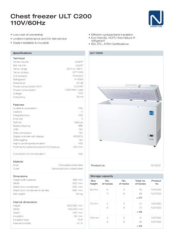 Chest freezer ULT C200 110V/60Hz
