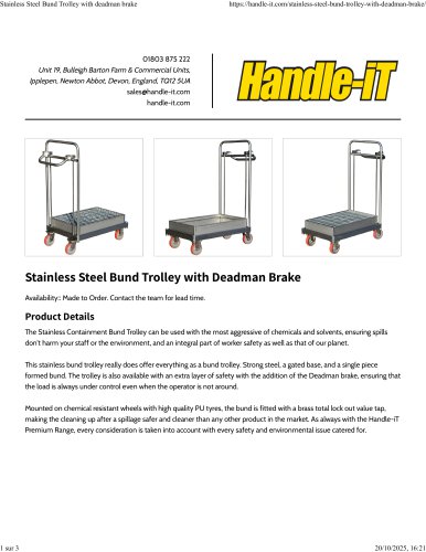 Stainless Steel Bund Trolley with Deadman Brake
