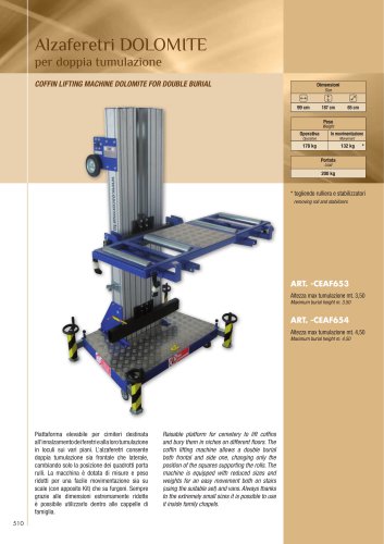 COFFIN LIFTING MACHINE DOLOMITE FOR DOUBLE BURIAL