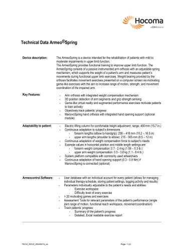 Technical Data - Armeo®Spring